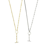 Ashley Gold Sterling Silver Combo Link CZ Circle Drop Necklace