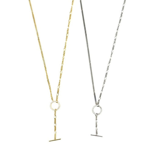 Ashley Gold Sterling Silver Combo Link CZ Circle Drop Necklace
