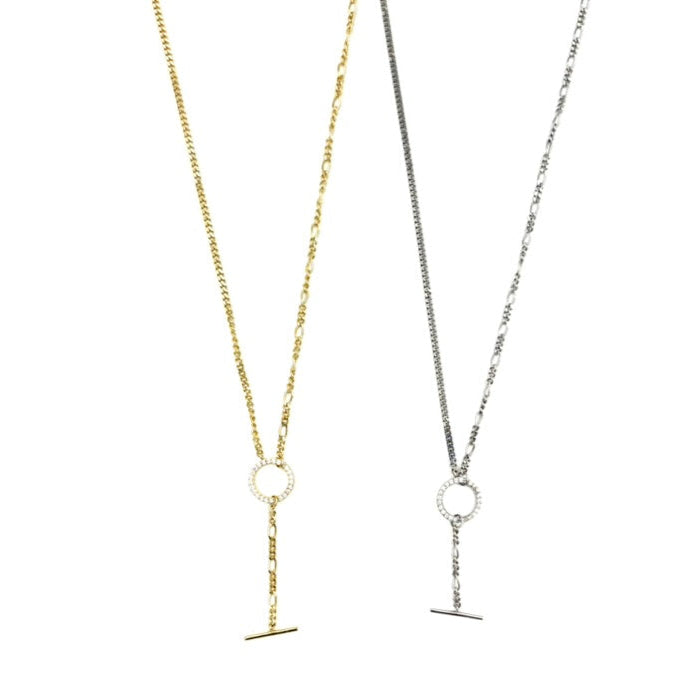 Ashley Gold Sterling Silver Combo Link CZ Circle Drop Necklace