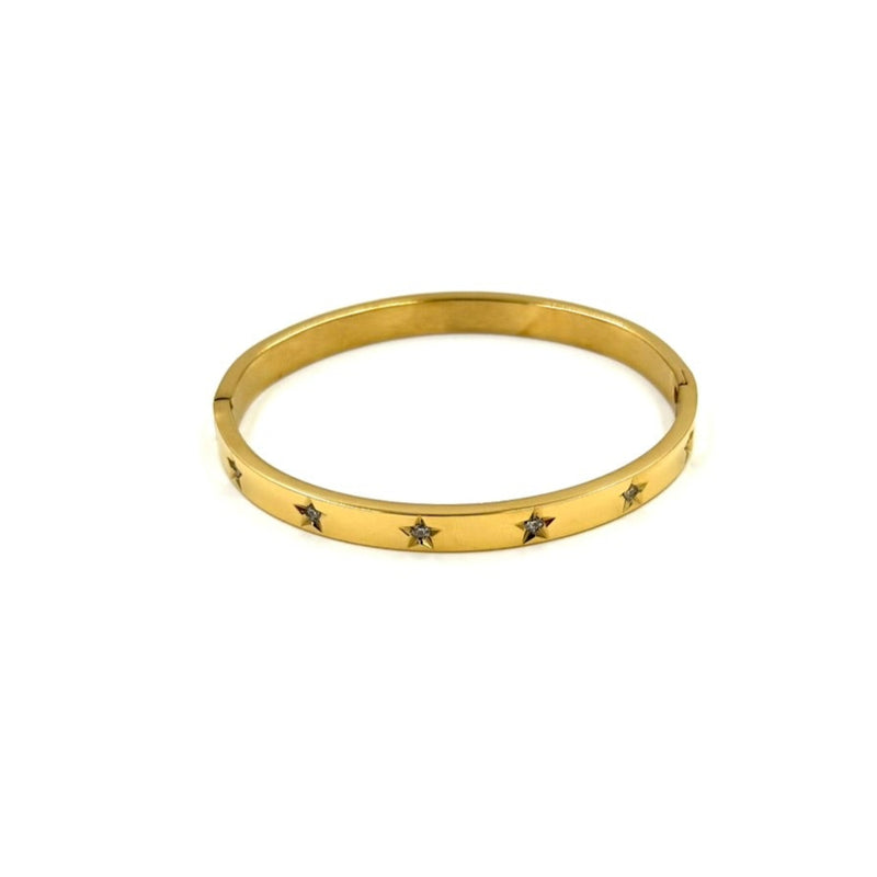 Ashley Gold Stainless Steel Gold Plated Assorted CZ Star Design Bangle Bracelet