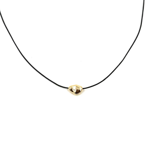 Ashley Gold Sterling Silver Gold Plated Bean Shape Design Leather Necklace