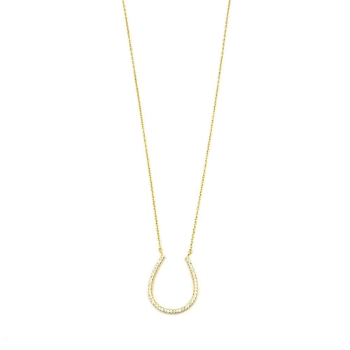 Ashley Gold Sterling Silver Horseshoe CZ Drop Pendant Necklace