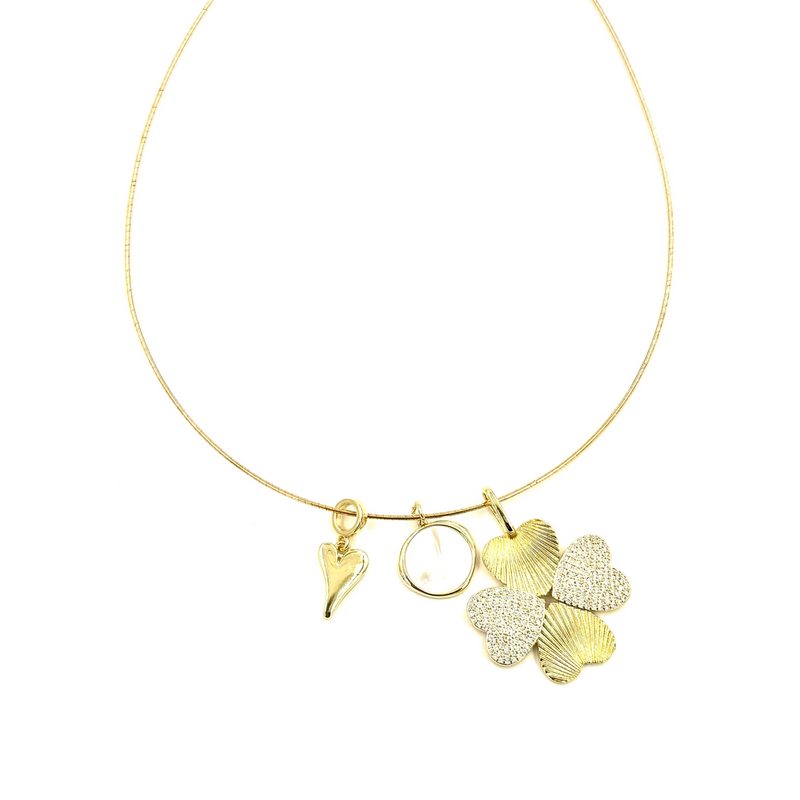 Ashley Gold Stainless Steel Gold Plated Triple Pendant Wire Necklace