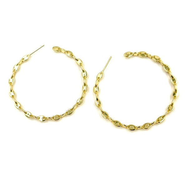 Ashley Gold Stainless Steel Interlocking Ovals 2" Hoop Earrings
