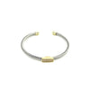 Ashley Gold Stainless Steel CZ Bar Two Toned And Twisted Rope Design Open Bangle Bracelet