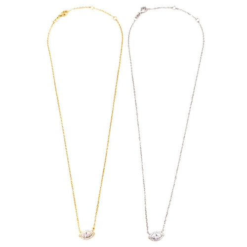 Ashley Gold Sterling Silver  Marquise Shape CZ Design Halo Necklace