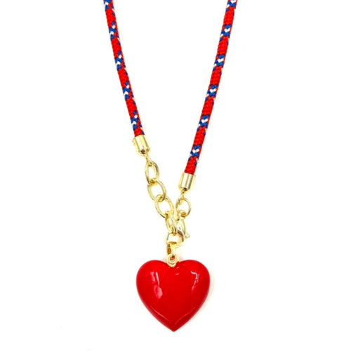 Ashley Gold Stainless Steel Gold Plated Cord Design Red Puff Heart Charm Necklace