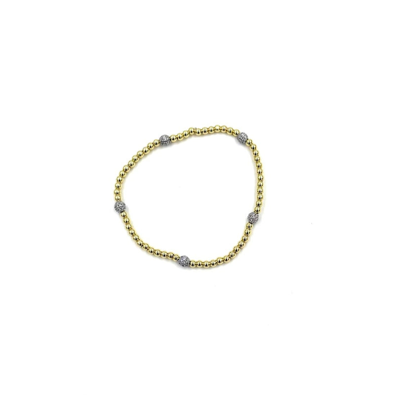 Ashley Gold Stainless Steel Gold Plated Ball Beaded 5 Assorted CZ Ball Stretch Bracelet