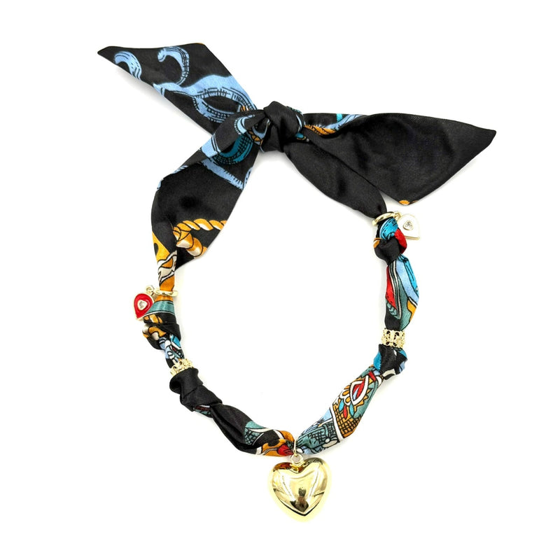 Ashley Gold Stainless Steel Gold Plated 5 Charm Silk Scarf Necklace