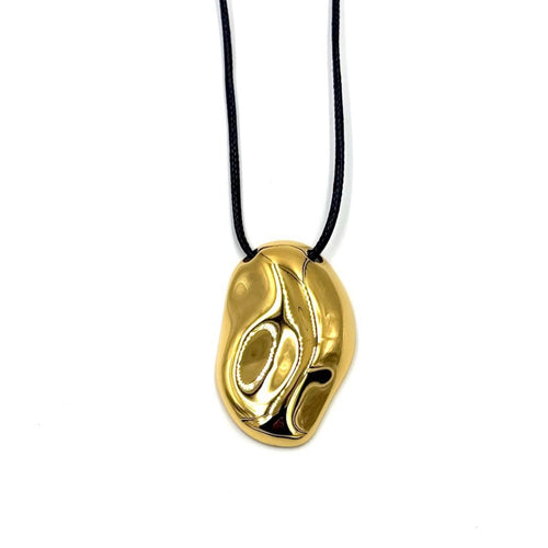 Ashley Gold Stainless Steel Gold Plated Puckered Oblong Shape Pendant With Suede Necklace