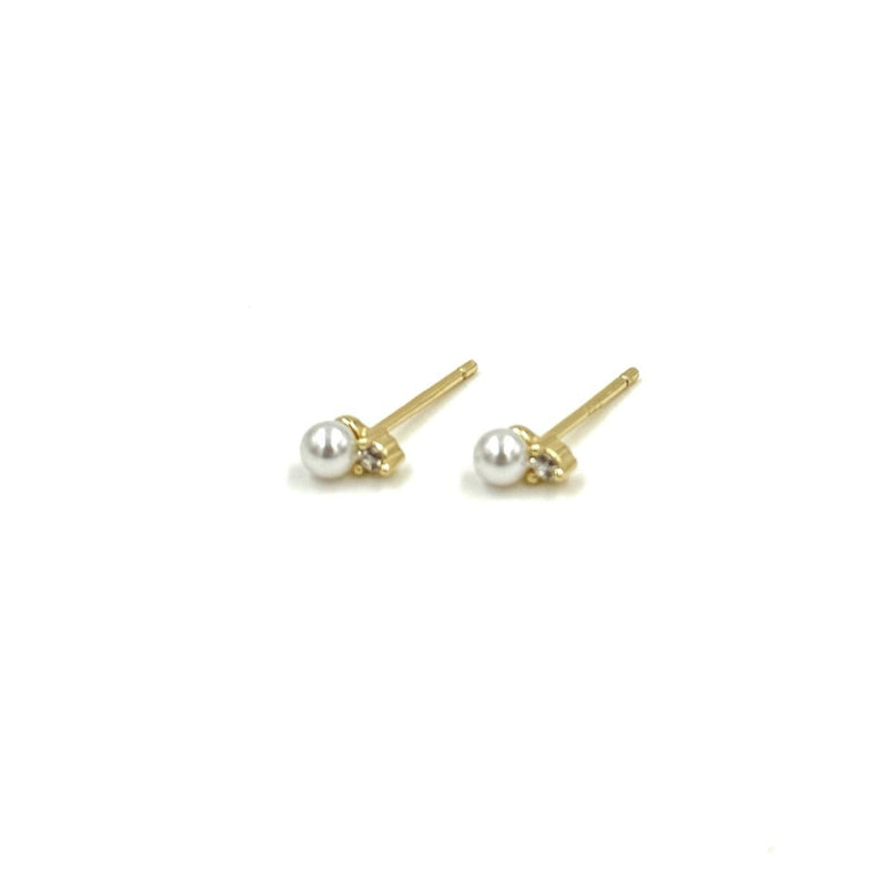 Ashley Gold Sterling Silver Gold Plated Pearl And CZ Stud Earrings