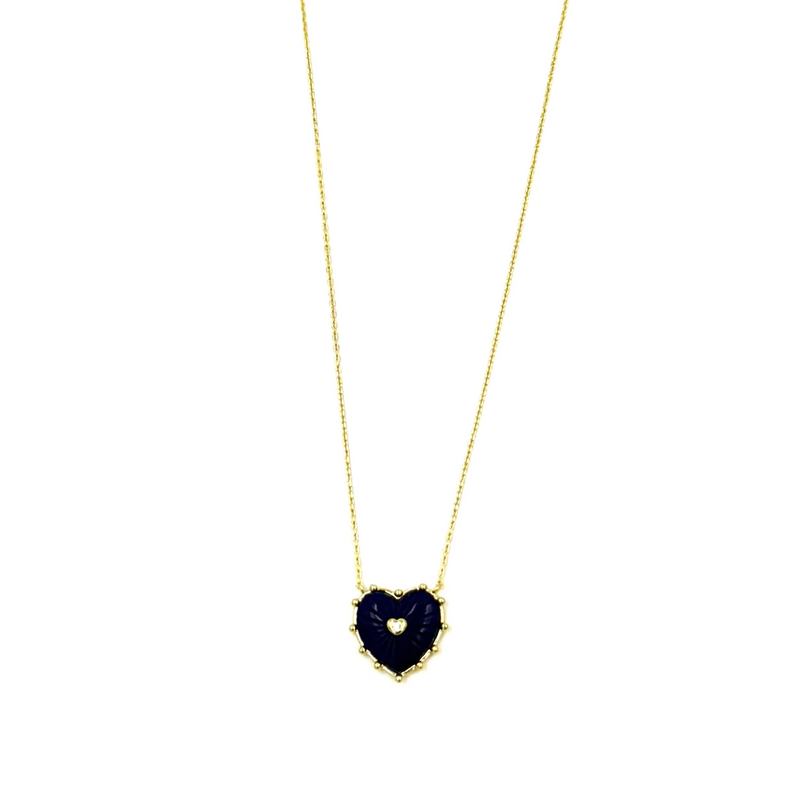 Ashley Gold Sterling Silver Semi Precious Heart Pendant With CZ Necklace