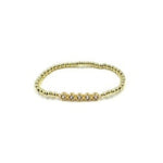 Ashley Gold Stainless Steel 5 CZ Bezel Set Ball Beaded Stretch Bracelet