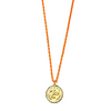 Ashley Gold Stainless Steel Gold Plated Large Disc Pendant With Orange Enamel Link Necklace