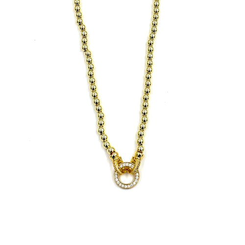 Ashley Gold Stainless Steel Ball Beaded Center CZ Design Circle Pendant Necklace