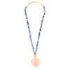 Ashley Gold Stainless Steel Gold Plated Purple Beaded With Large Pink Heart Semi Precious Stone Charm Necklace