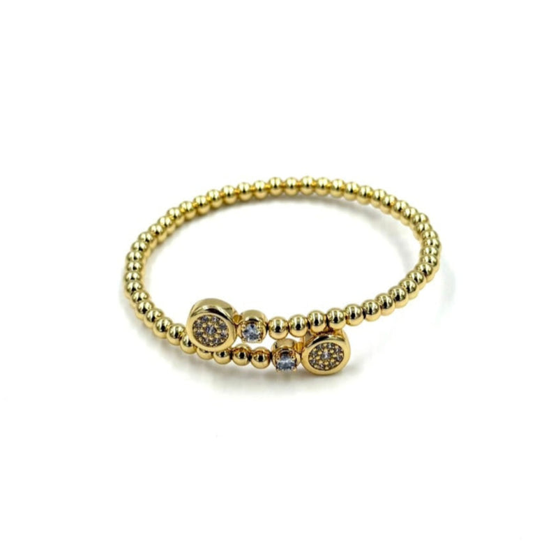 Ashley Gold Stainless Steel Gold Plated Graduating CZ Ball Design Bangle Bracelet