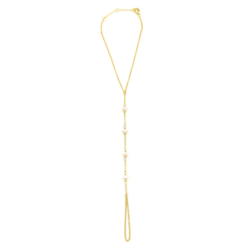 Ashley Gold Sterling Silver Gold Plated 4 Pearl Hand Chain Design Bracelet