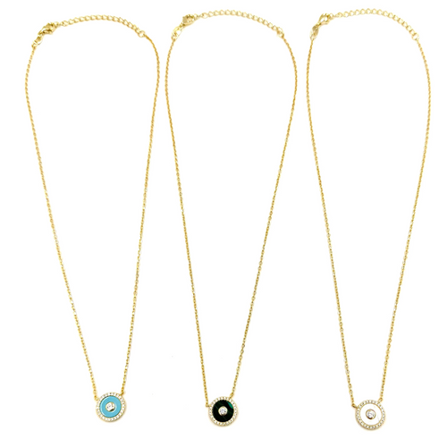 Ashley Gold Sterling Silver Gold Plated Link Chain Center Enamel And CZ Drop Necklace