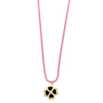 Ashley Gold Stainless Steel Pink Enamel Plated Box Link Chain With Clover Charm Necklace