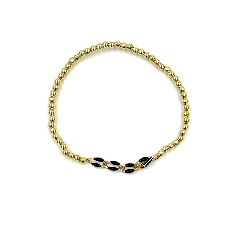 Ashley Gold Stainless Steel Gold Plated Ball Beaded Stretch Enamel Link Bracelet