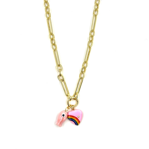 Ashley Gold Stainless Steel Gold Plated Link Design With Two Pendant Necklace