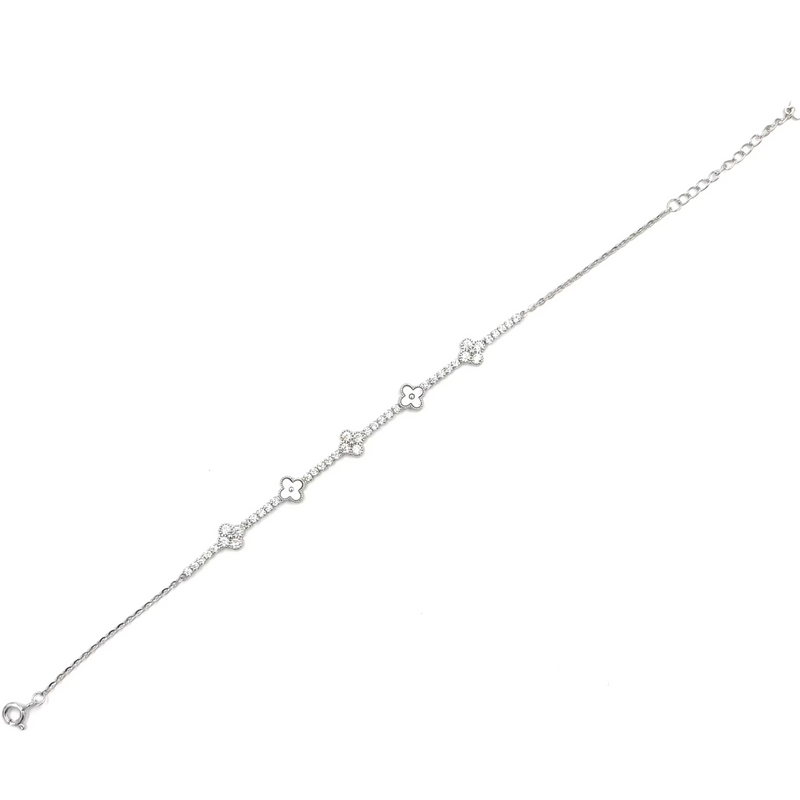 Ashley Gold Sterling Silver 5 Clover And CZ Tennis Bracelet