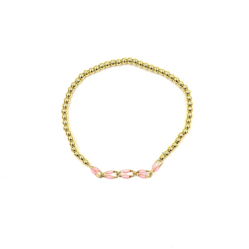 Ashley Gold Stainless Steel Gold Plated Ball Beaded Stretch Enamel Link Bracelet