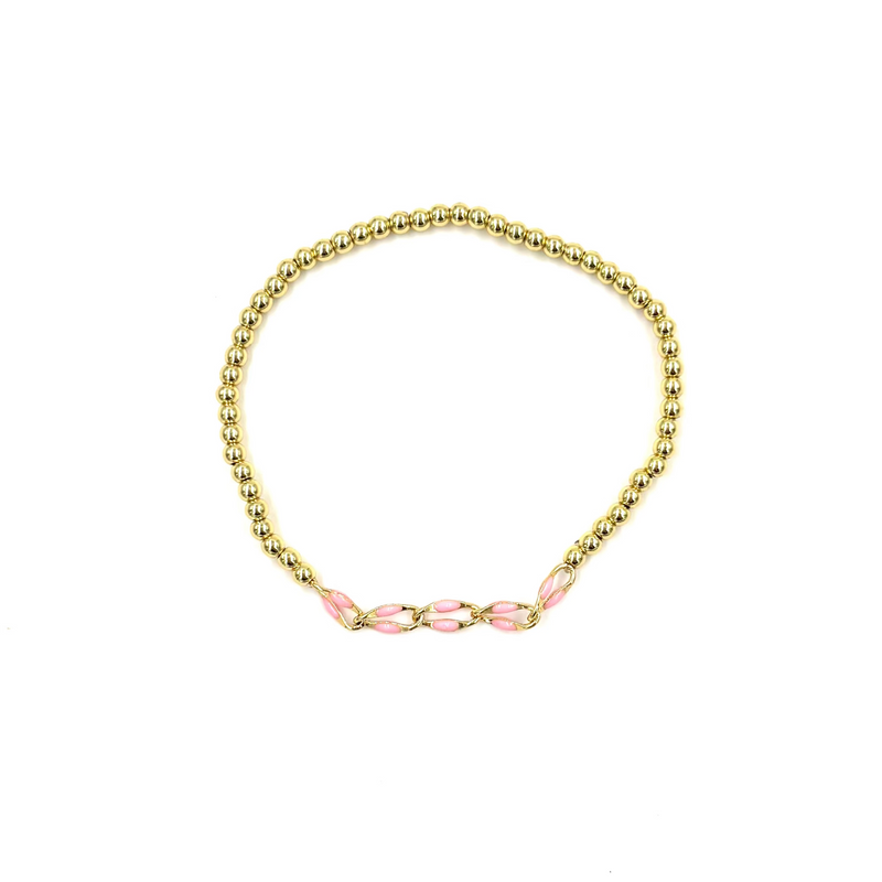 Ashley Gold Stainless Steel Gold Plated Ball Beaded Stretch Enamel Link Bracelet