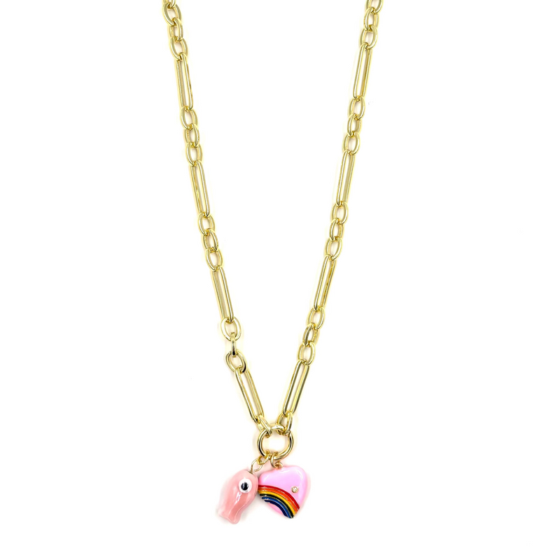 Ashley Gold Stainless Steel Gold Plated Link Design With Two Pendant Necklace