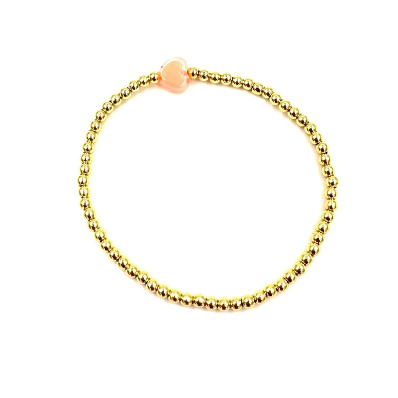 Ashley Gold Stainless Steel Gold Plated Stretch Beaded Pastel Heart Bracelet