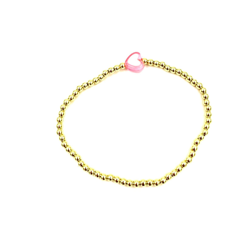 Ashley Gold Stainless Steel Gold Plated Stretch Beaded Pastel Heart Bracelet