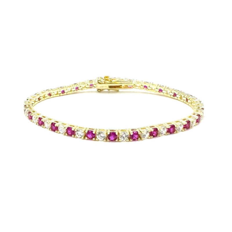 Ashley Gold Sterling Silver Gold Plated Alternating Colored CZ Tennis Bracelet