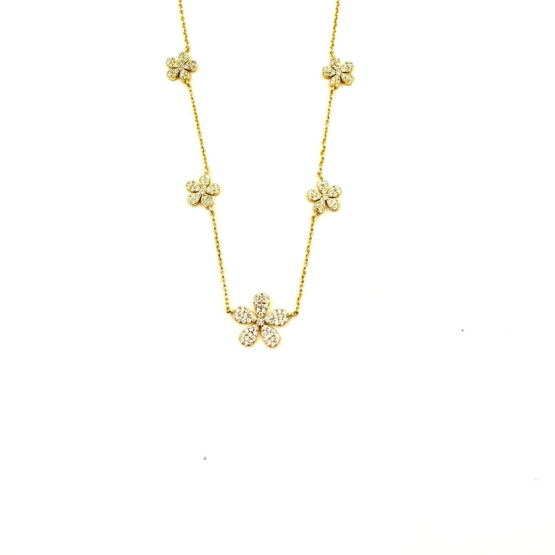 Ashley Gold Sterling Silver 5 Flower CZ Pendant Necklace