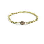 Ashley Gold Stainless Steel CZ Small Evil Eye Design Stretch Beaded Bracelet