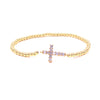 Ashley Gold Stainless Steel CZ Cross Stretch Beaded Bracelet