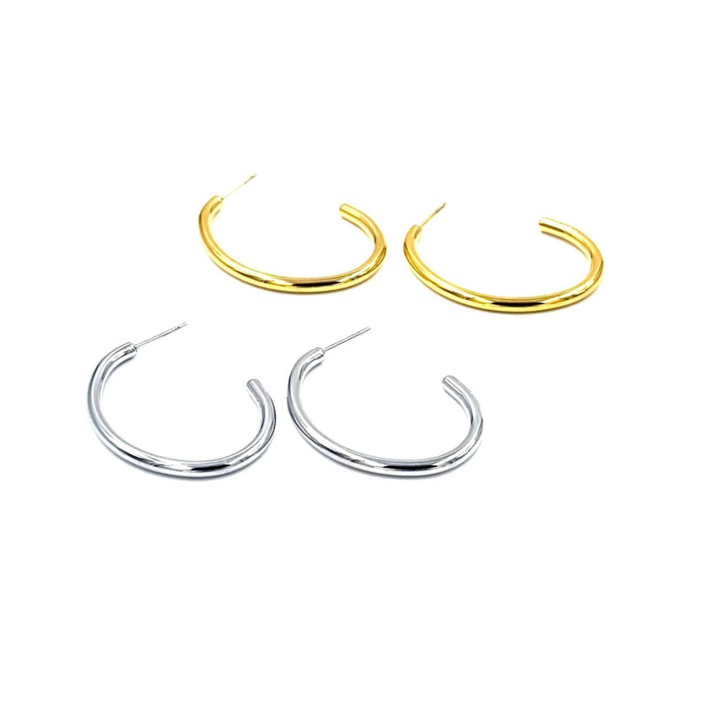 Ashley Gold Stainless Steel Open Rounded Oval Open Back Hoop Earrings