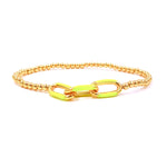 Ashley Gold Stainless Steel Gold Plated 3mm Enamel Link Chain Beaded Stretch Bracelet