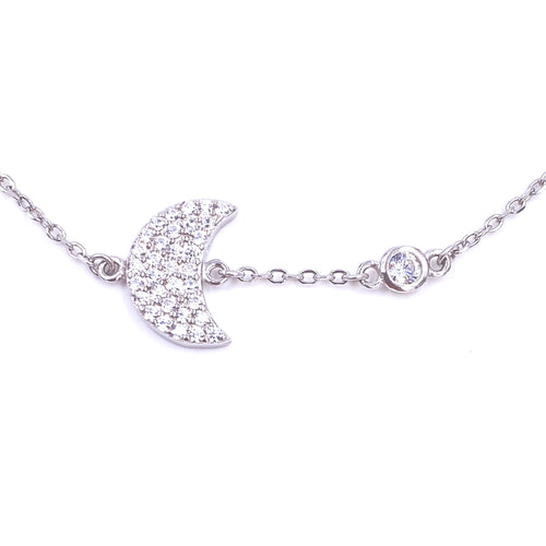 Ashley Gold Sterling Silver CZ With CZ Moon Design Link Chain Bracelet