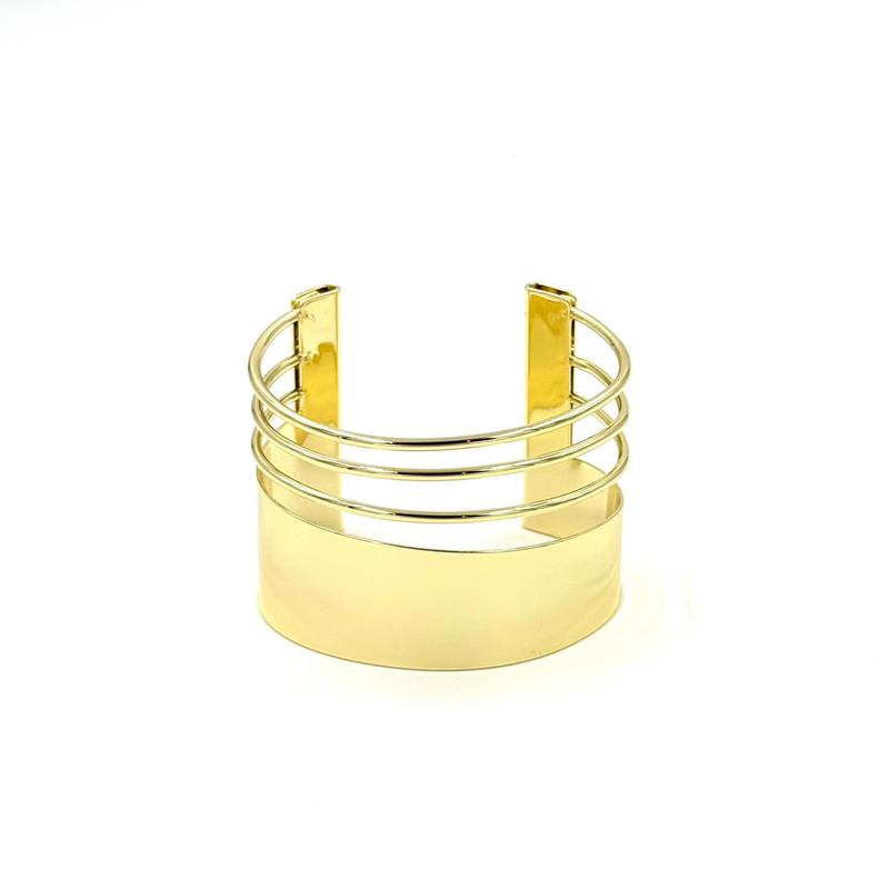 Ashley Gold Stainless Steel Triple Bar Cuff Bracelet