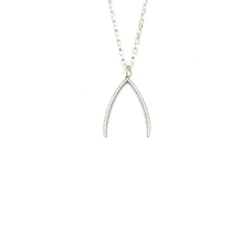 Ashley Gold Sterling Silver Circle Link Chain CZ Wishbone Necklace