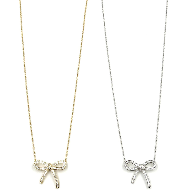 Ashley Gold Sterling Silver CZ Encrusted Bow Design Necklace