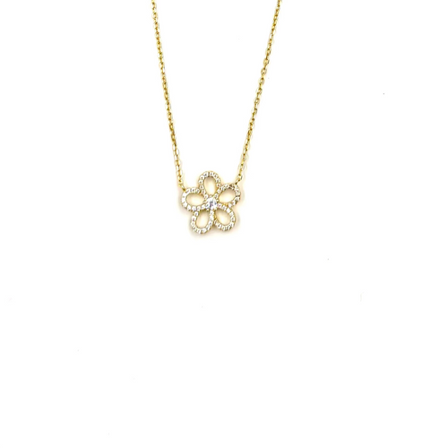 Ashley Gold Sterling Silver Gold Plated Open CZ Flower Pendant Necklace