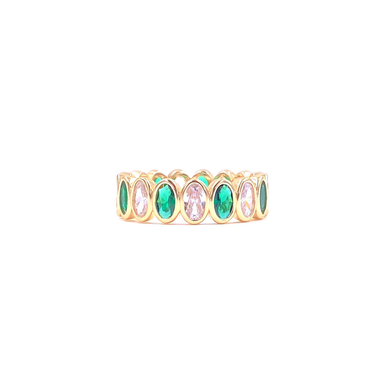 Ashley Gold Sterling Silver Gold Plated Green CZ Eternity Band Ring