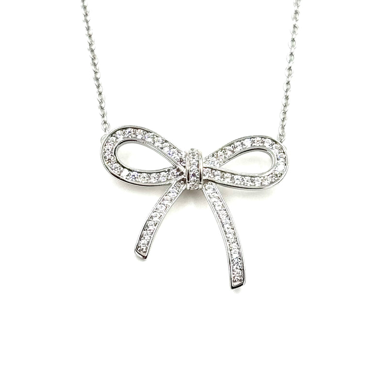 Ashley Gold Sterling Silver CZ Encrusted Bow Design Necklace