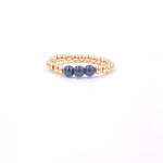 Ashley Gold Stainless Steel Gold Plated 3 Center Enamel Design Beaded Stretch Ring