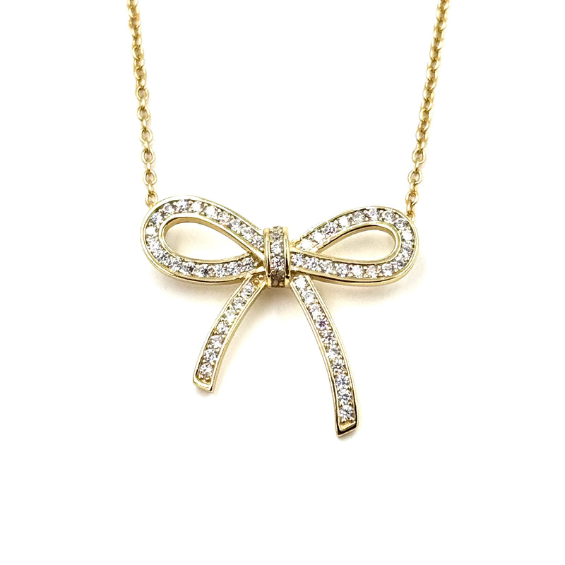 Ashley Gold Sterling Silver CZ Encrusted Bow Design Necklace