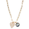 Ashley Gold Stainless Steel Gold Plated CZ Heart And Evil Eye Double Charm Necklace