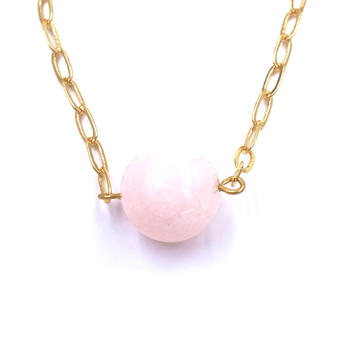 Ashley Gold Stainless Steel Gold Plated Pink Semi Precious Single Ball Necklace