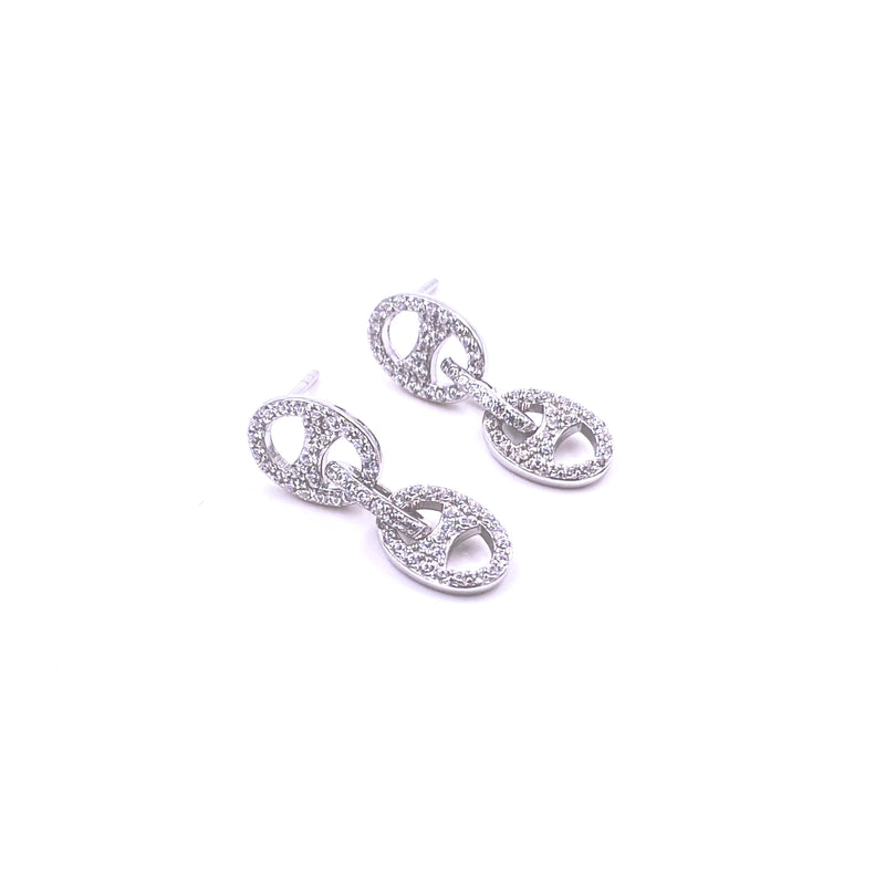 Ashley Gold Sterling Silver Open End CZ 3 Chain Drop Earrings